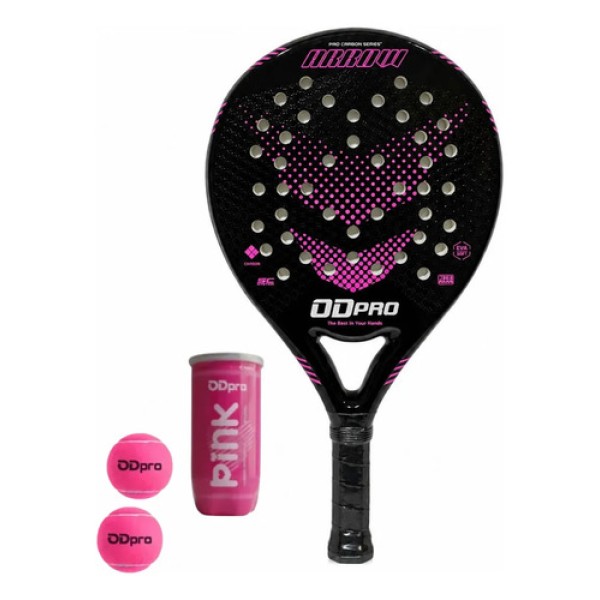 Paleta Padel Odpro Arrow 2026 Carbon Eva Soft 38mm + Tubo Rosa Chicle